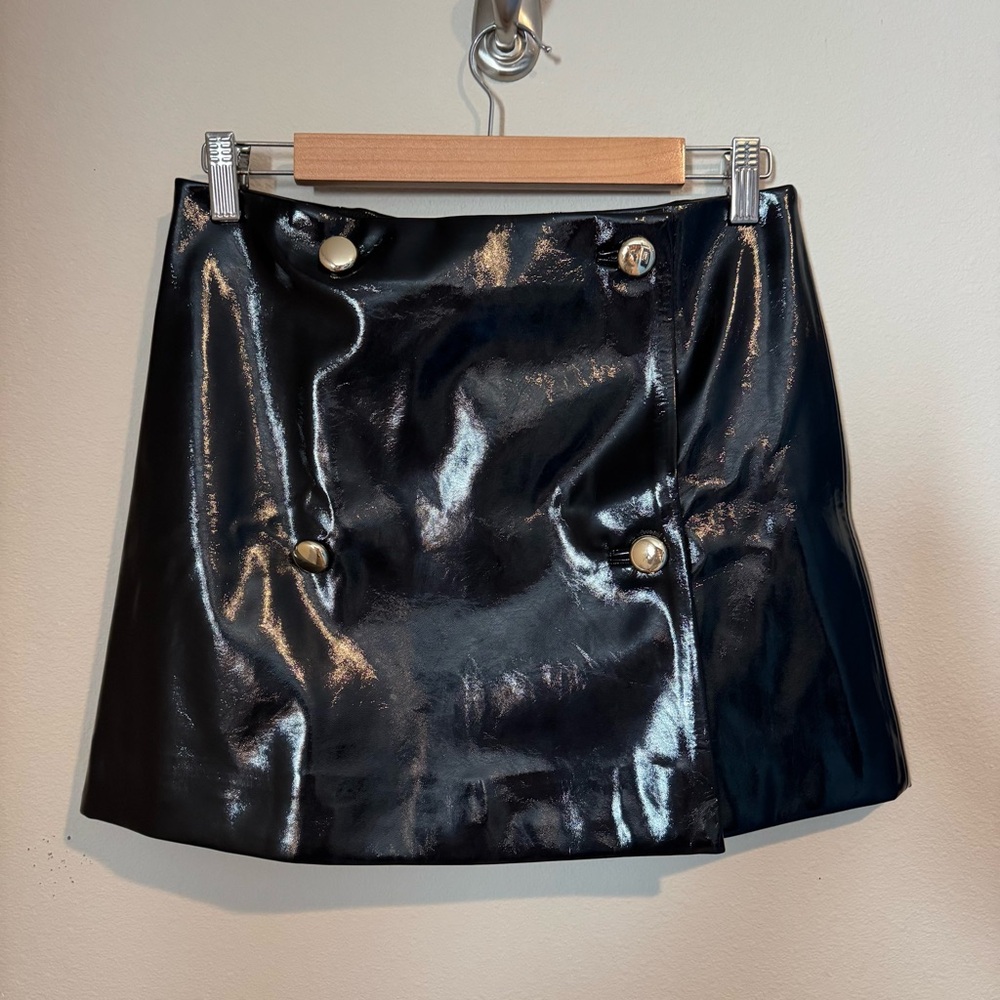 J. Crew Collection Faux Patent Leather Wrap Mini Skirt - Picture 4 of 8